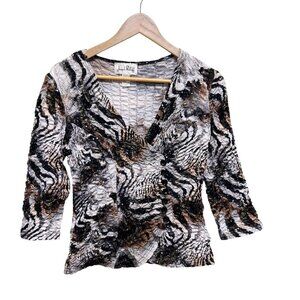 Joseph Ribkoff Smocked Animal Print Sequin Detailed Top Size 8